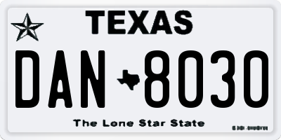 TX license plate DAN8030