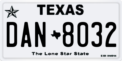 TX license plate DAN8032