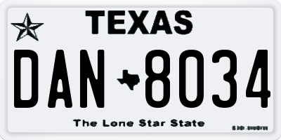 TX license plate DAN8034