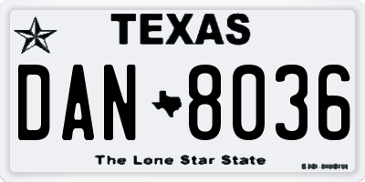 TX license plate DAN8036