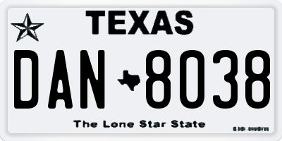 TX license plate DAN8038