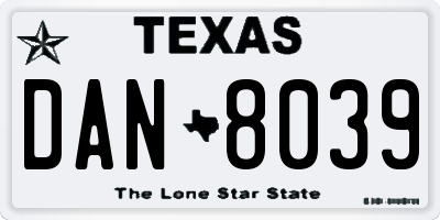 TX license plate DAN8039