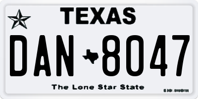 TX license plate DAN8047