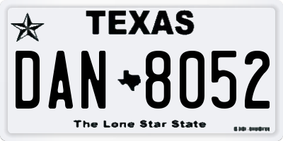 TX license plate DAN8052