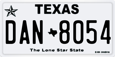 TX license plate DAN8054