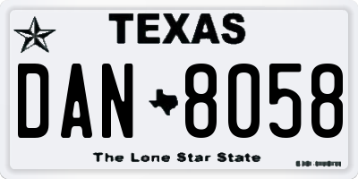 TX license plate DAN8058