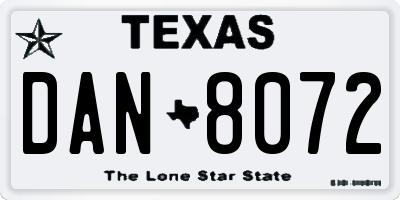 TX license plate DAN8072