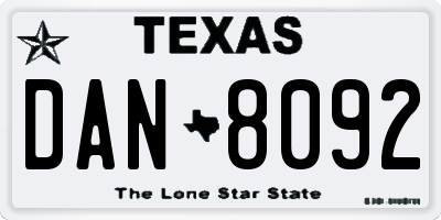 TX license plate DAN8092