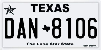 TX license plate DAN8106