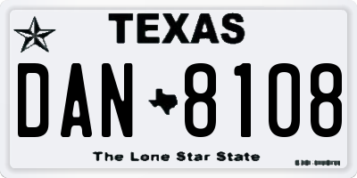 TX license plate DAN8108