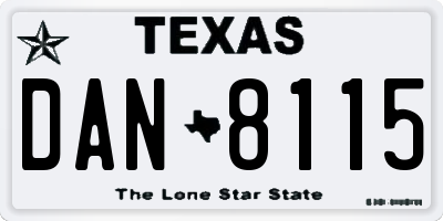 TX license plate DAN8115