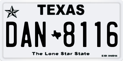 TX license plate DAN8116
