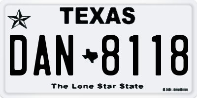 TX license plate DAN8118