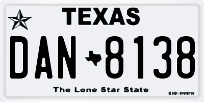 TX license plate DAN8138