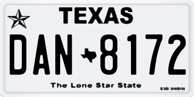 TX license plate DAN8172