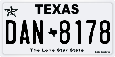 TX license plate DAN8178