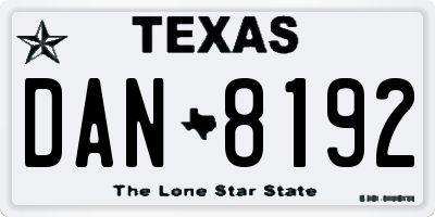 TX license plate DAN8192