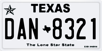 TX license plate DAN8321