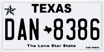 TX license plate DAN8386