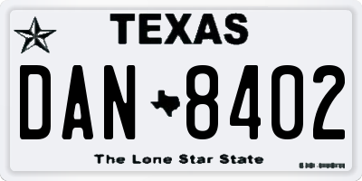 TX license plate DAN8402