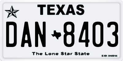 TX license plate DAN8403