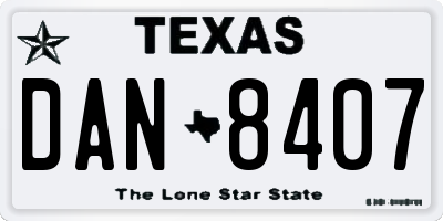 TX license plate DAN8407