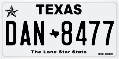 TX license plate DAN8477