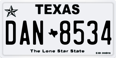 TX license plate DAN8534