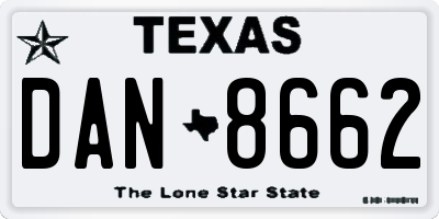 TX license plate DAN8662