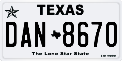 TX license plate DAN8670