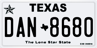 TX license plate DAN8680