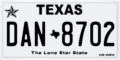 TX license plate DAN8702