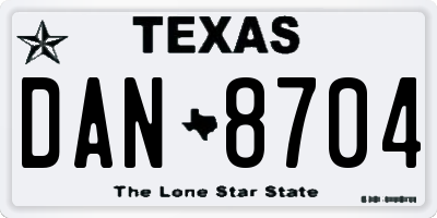 TX license plate DAN8704