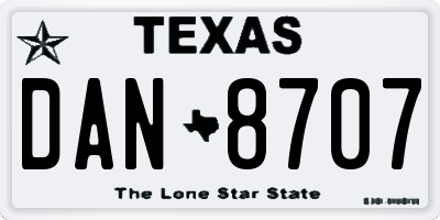 TX license plate DAN8707