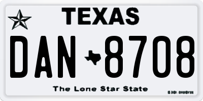 TX license plate DAN8708