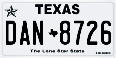 TX license plate DAN8726
