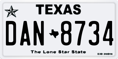 TX license plate DAN8734