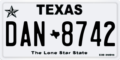 TX license plate DAN8742
