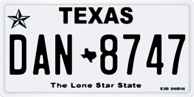 TX license plate DAN8747
