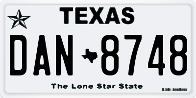 TX license plate DAN8748