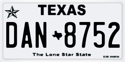 TX license plate DAN8752