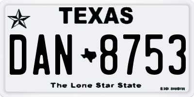 TX license plate DAN8753