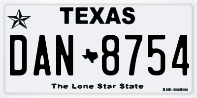 TX license plate DAN8754