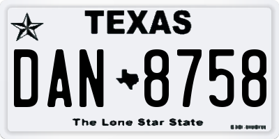 TX license plate DAN8758