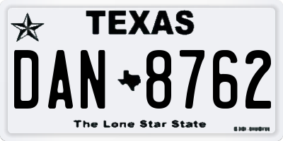 TX license plate DAN8762