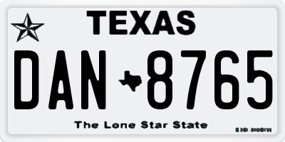 TX license plate DAN8765