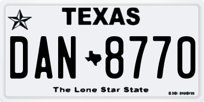 TX license plate DAN8770