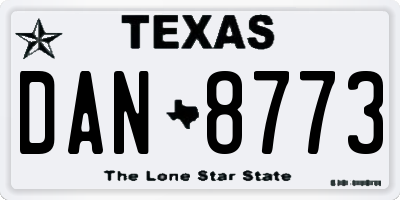 TX license plate DAN8773
