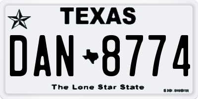 TX license plate DAN8774