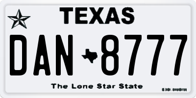 TX license plate DAN8777